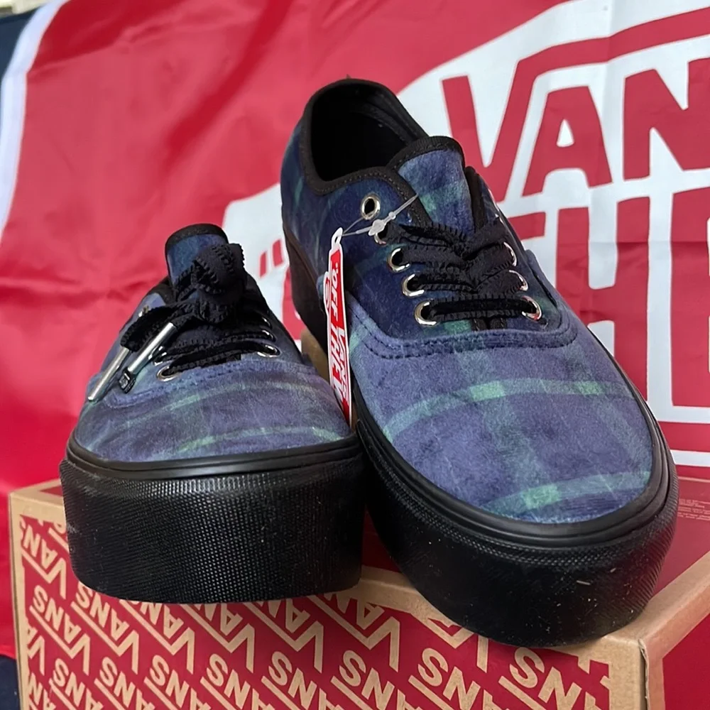 Vans Authentic Stacked Velvet Plaid Green/Black VNOA5KXX203 WMNS Platforms